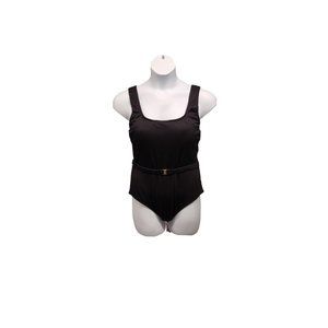 Jantzen One Piece Swimsuit Black Womens Size 14 Ribbed Detachable Belt